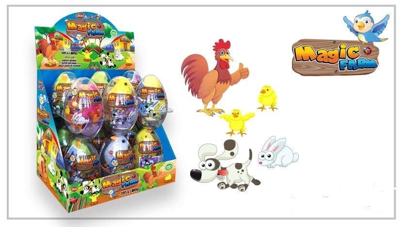 Яйцо "MAGIC FARM" пластиковое с игрушкой и драже 20г/12шт/Детки-Конфетки