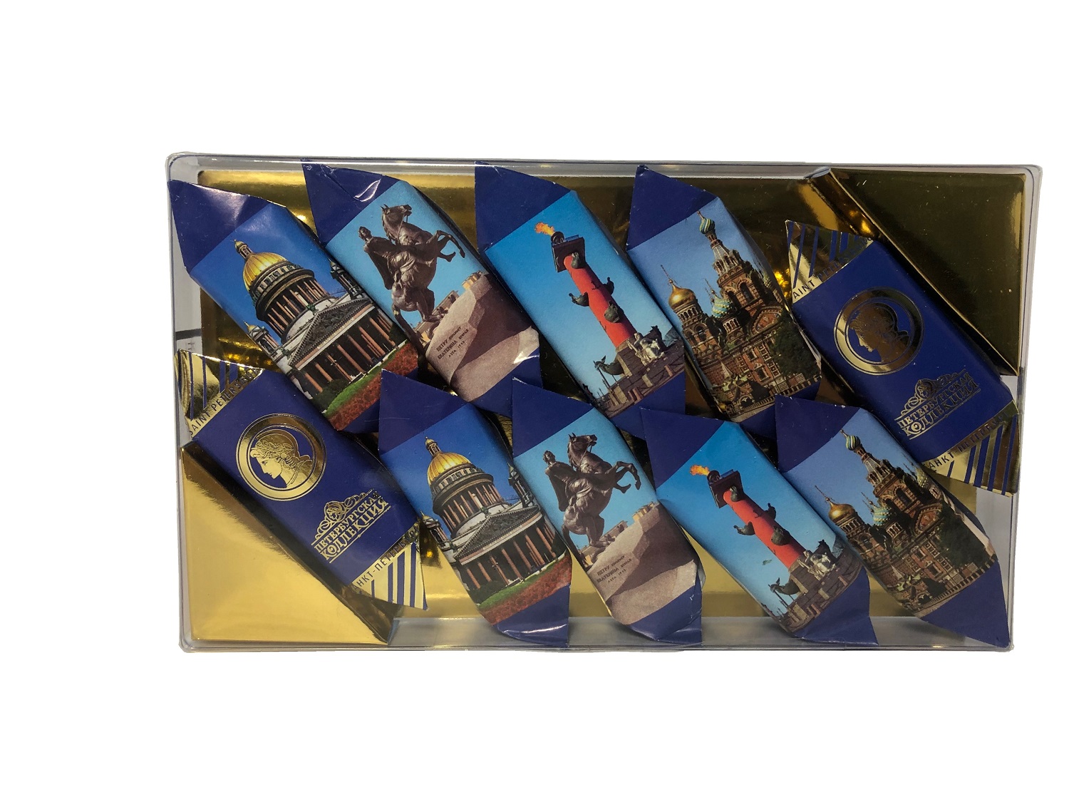 Набор конфет "Виды Санкт-Петербурга" (пралине, вафли, шоколад) 140гр/Камея