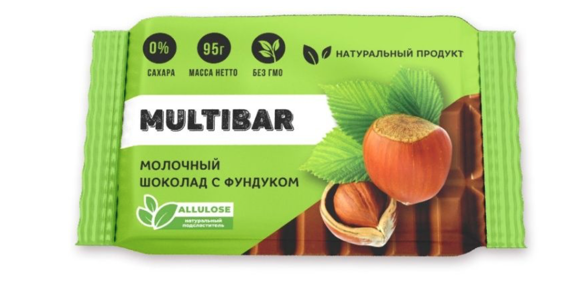 Шоколад "Multibar" молочный с фундуком без сахара 95г/ФинТур
