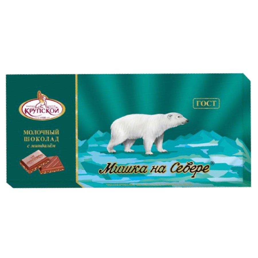 Шоколад молочный "Мишка на севере" с дробленым миндалем 100г/КФ Крупской