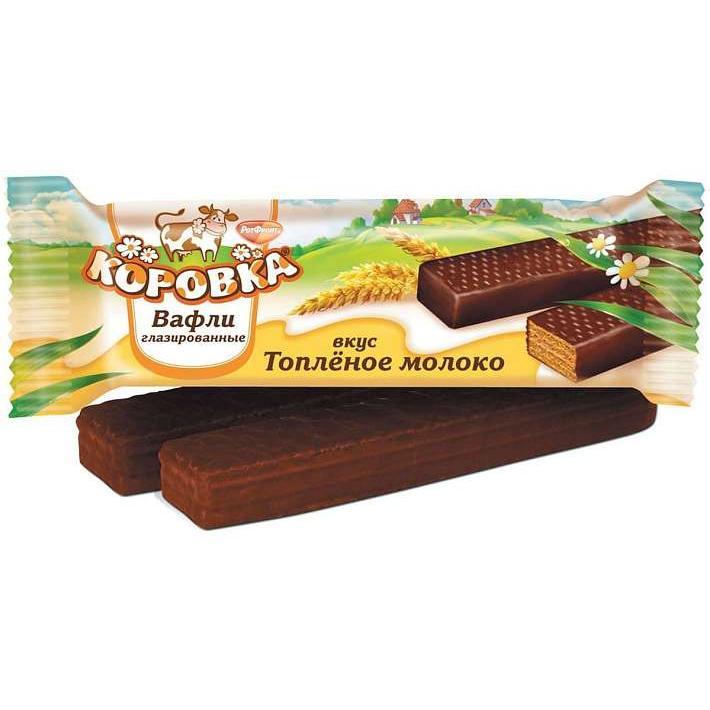 Вафли глазированные "Коровка" вкус топленого молока 50г/Рот Фронт