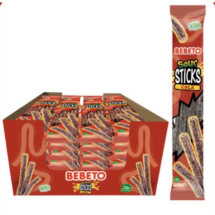 Жевательный мармелад "BEBETO SOUR STICKS" со вкусом Колы 30г/24шт/Bebeto