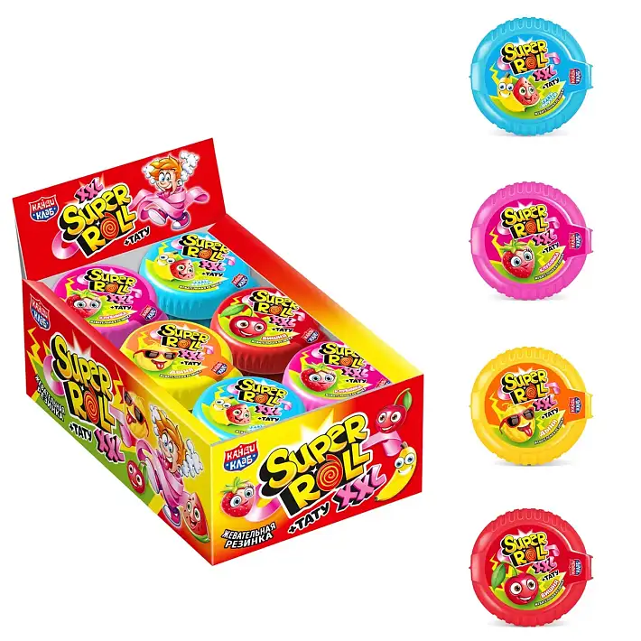 Жевательная резинка с татуировкой «Super Roll tattoo XXL» ассорти 19г/24шт/Candy Club