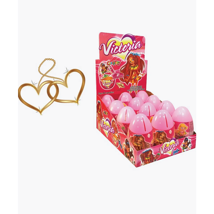 Яйцо "VICTORIA" пластиковое с игрушкой и драже 10г/12шт/Детки-Конфетки