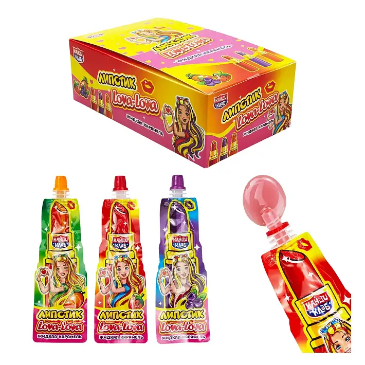 Жидкая карамель "Липстик Lova-Lova" ассорти 20г/30шт/Candy Club