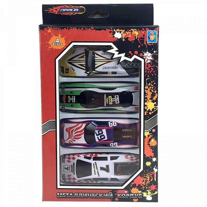 Набор металлических машинок Стрит-рейс 8см (4шт)/Конфитой