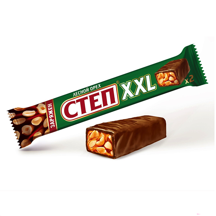 Батончик "Степ XXL" глазированный с арахисом, фундуком и карамелью 70г/Славянка