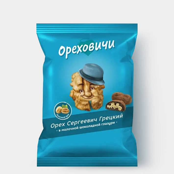 Конфеты "Орех Сергеевмч Грецкий" в молочном шоколаде 500г/Озерский Сувенир
