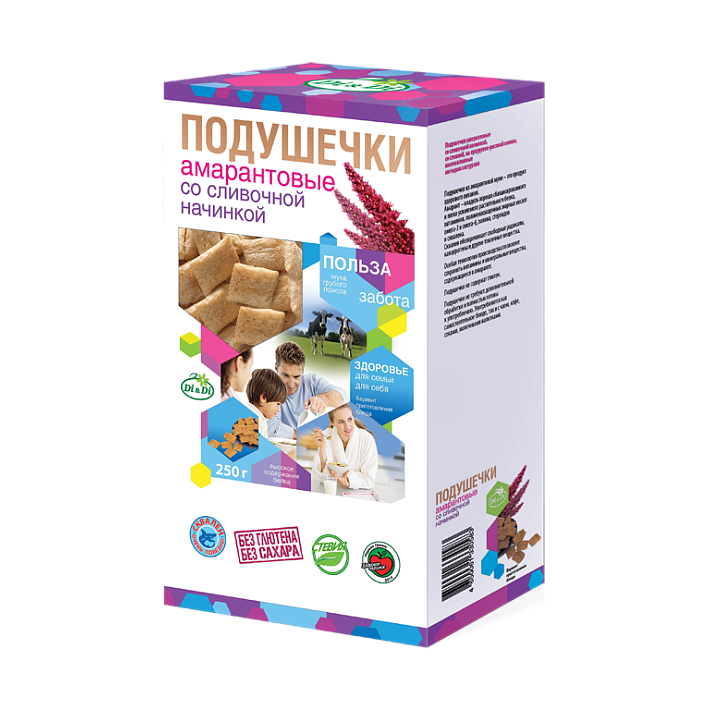 Подушечки "Di&Di" амарантовые со сливочной начинкой со стевией 250г/Ди энд Ди