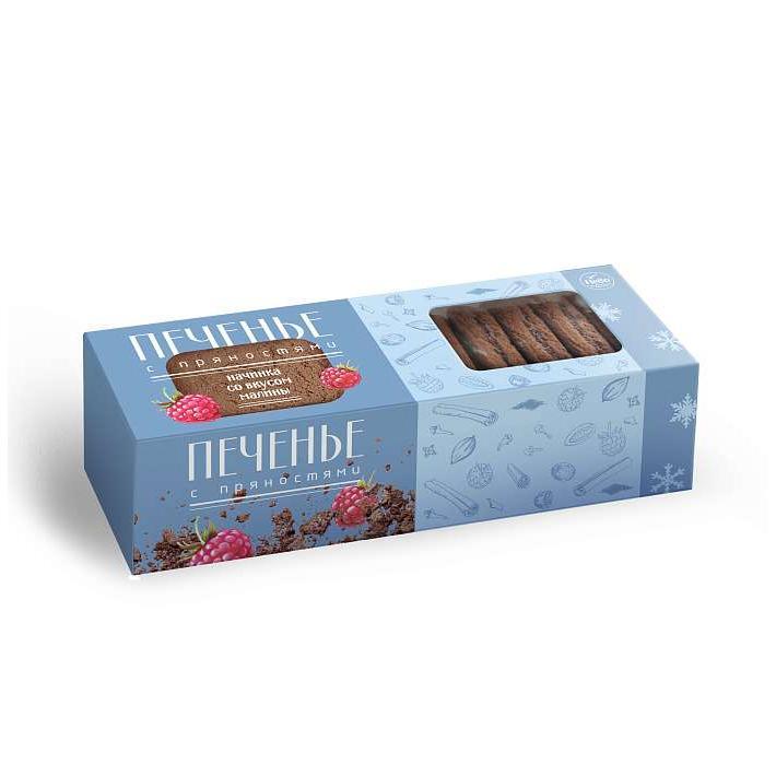 Печенье сдобное с Пряностями, Какао и начинкой со вкусом Малины НГ 230г/КФ Нева
