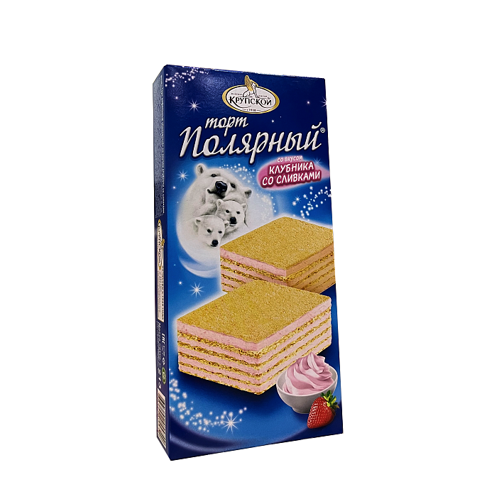 Торт "Полярный" вафельный со вкусом Клубники со сливками 213г/Пекарь