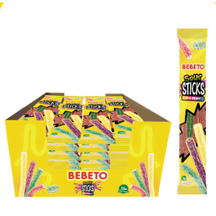 Жевательный мармелад "BEBETO SOUR STICKS" со вкусом Тутти-Фрутти 30г/24шт/Bebeto