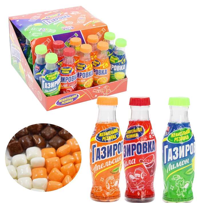 Жевательная резинка "Газировка" Ассорти в бутылочках 7г/30шт/Candy Club