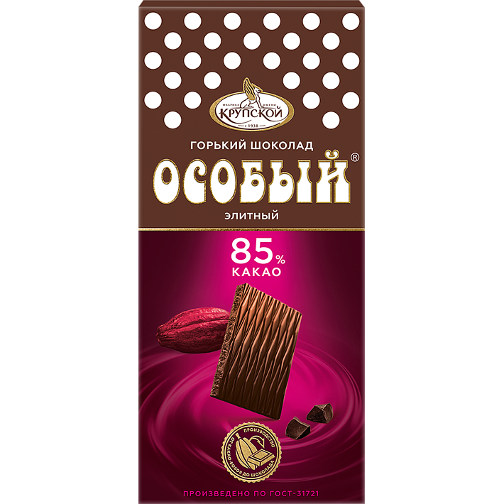 Шоколад Особый горький 85% какао 88г/Славянка