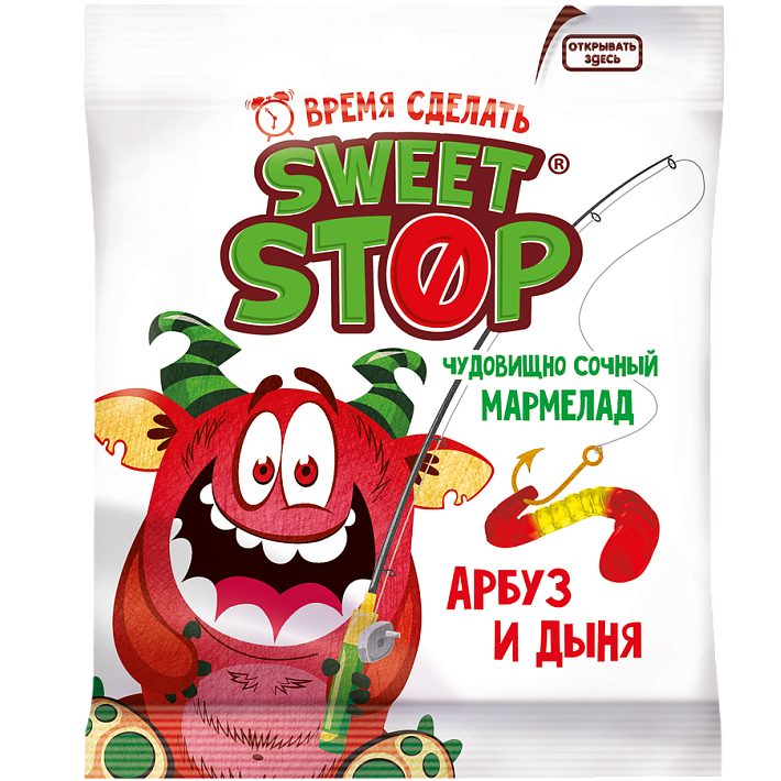 Мармелад жевательный Sweet Stop червячки арбуз-дыня 70г/Славянка