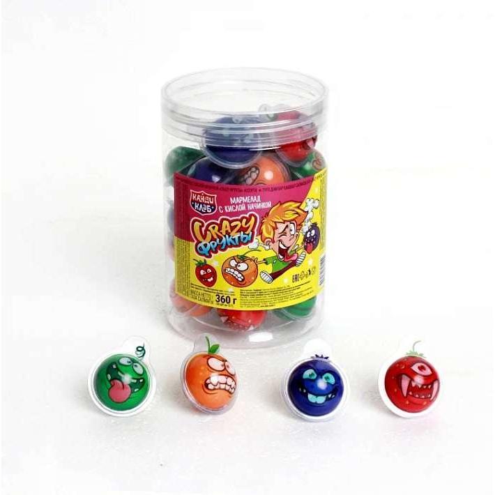 Мармелад "Crazy Фрукты" с кислой начинкой Ассорти 10г/50шт/Candy Ckub