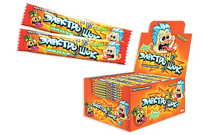 Жевательная конфета "Электрошок" Апельсин 20г/50шт/ТД Холодок