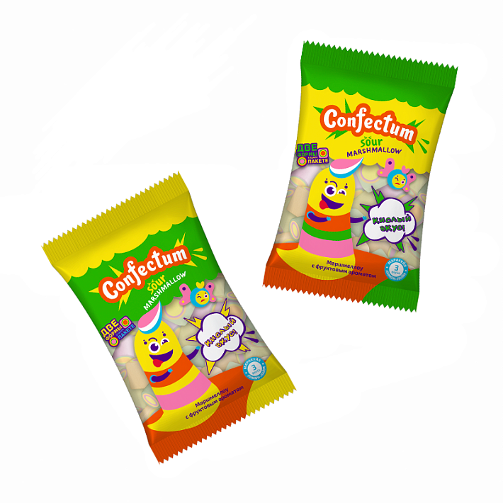 Маршмеллоу "Confectum Sour cuberoll Rainbow" Маракуйя-Лайм-лимон 90 гр/Конфектум