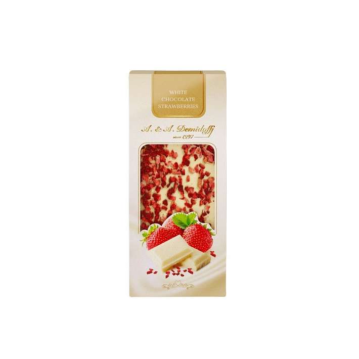 Шоколад белый "A.& A. Demidoff" с кусочками Клубники 80г/Шоколадница