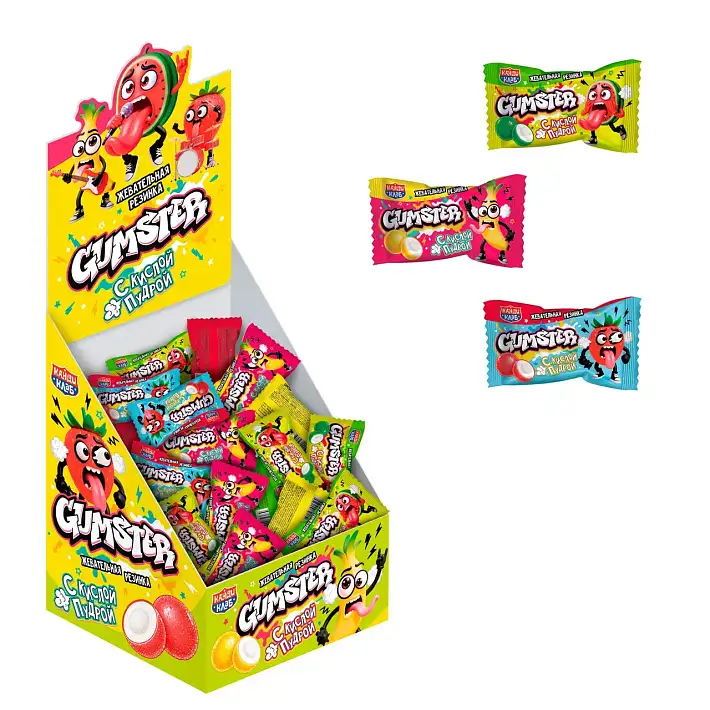 Жевательная резинка" Gumster" с кислой пудрой Ассорти 2,2г/100шт/Candy Club