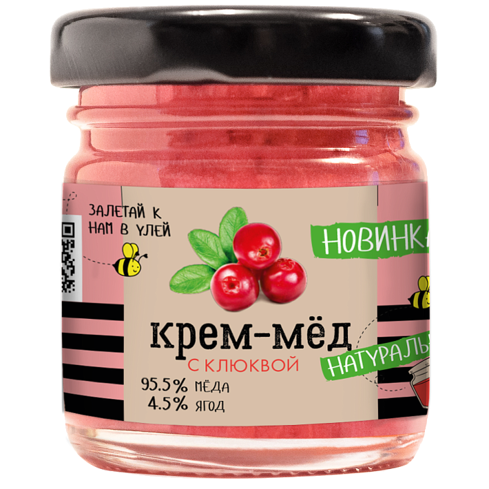 Крем- мед с клюквой баночка 140г/ Красный пищевик