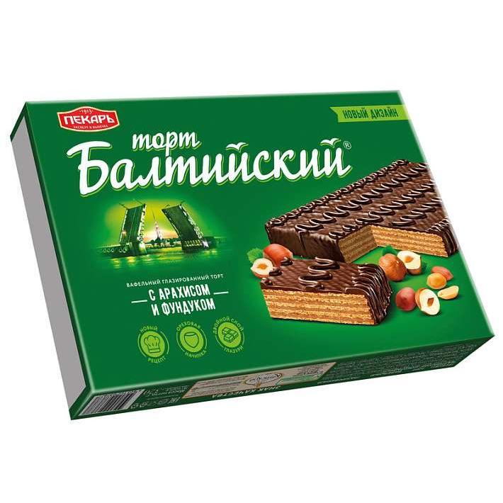 Торт вафельный "Балтийский" арахис и фундук 290г/Пекарь