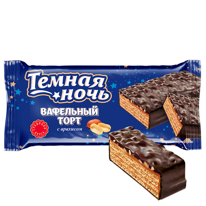 Торт "Темная ночь" вафельный с арахисом 200г/Невский кондитер