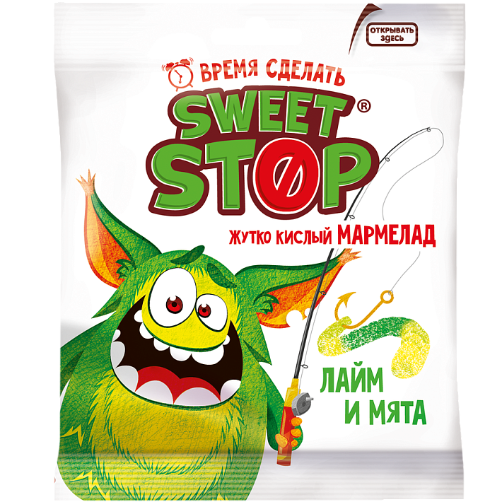 Мармелад жевательный Sweet Stop червячки лайм-мята 70г/Славянка