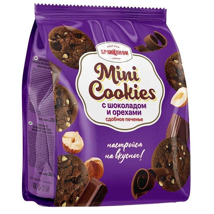 Печенье "Mini Cookies" с шоколадом и орехами 200 гр/БрянКонфи