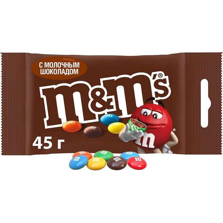 Конфеты драже M&M's с молочным шоколадом 45г/32шт/Mars