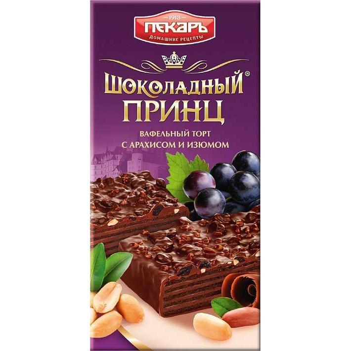 Торт вафельный "Шоколадный принц" с арахисом и изюмом 260г/Пекарь