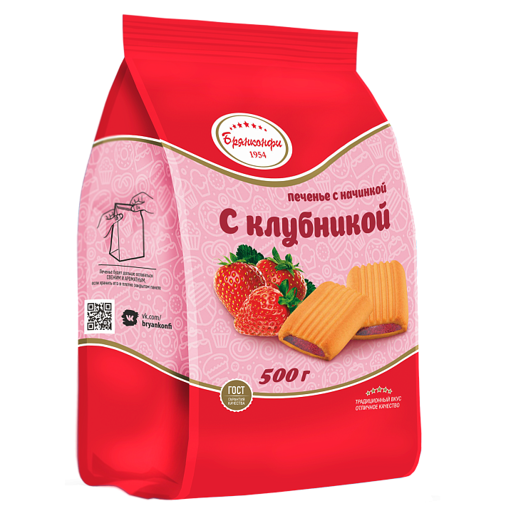 Печенье "с Клубникой" сдобное 500г/Брянконфи