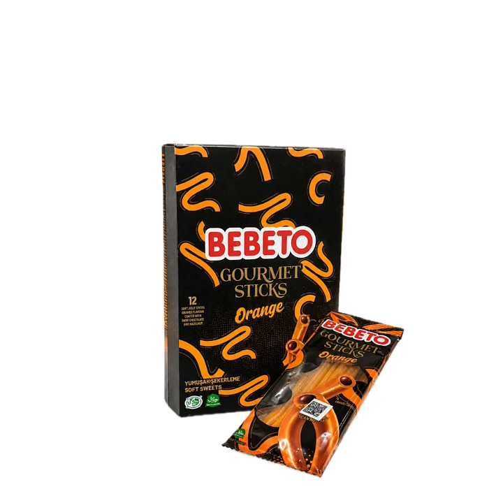 Жевательный мармелад "GOURMET STICKS ORANGE" вкус Апельсина, Темный шоколад и Фундук 65г/12шт/Bebeto