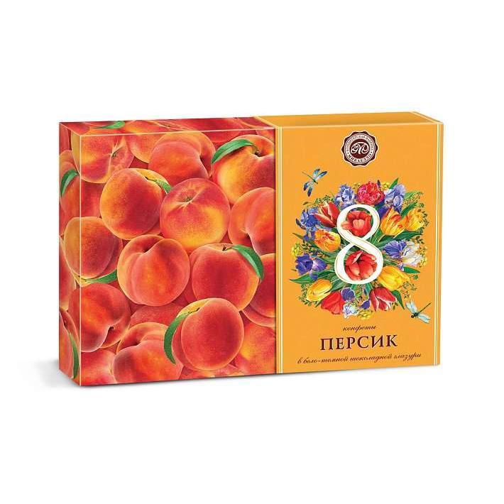 Набор конфет "Персик" в бело-темном шоколаде "8 МАРТА" 220г/Микаелло