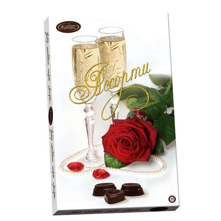 Набор конфет Ассорти "Роза с бокалами" 250г/Шоколадный Кутюрье