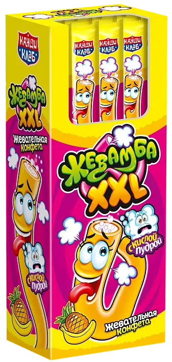 Жевательная конфета с кислой пудрой «Жевамба XXL» со вкусом тутти-фрутти 15г/30шт/Канди Клаб