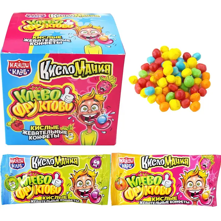 Кислые жевательные конфеты «Кисломания Клево-Фруктово» ассорти 12г/30шт/Candy Club