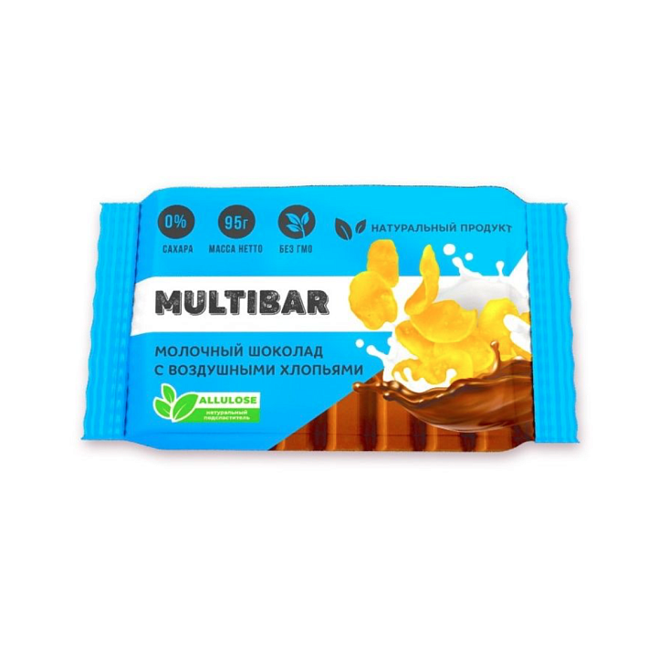 Шоколад "Multibar" молочный с воздушными хлопьями без сахара 95г/ФинТур
