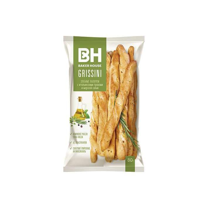 Хлебные палочки "Grissini" с итальянскими травами и морской солью 80г/Baker House