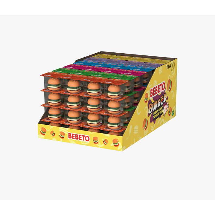 Жевательный мармелад "BURGER XS" вкус Яблоко, Клубники и Арбуза 10.5г/96шт/Bebeto