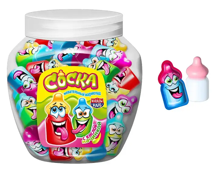 Жевательный мармелад  "Соска" с кислой начинкой 10г/50шт/Канди Клаб