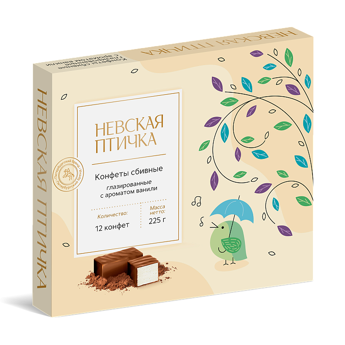 Конфеты "Невская птичка" глазированные вкус Ванили 225г/КФ Нева 