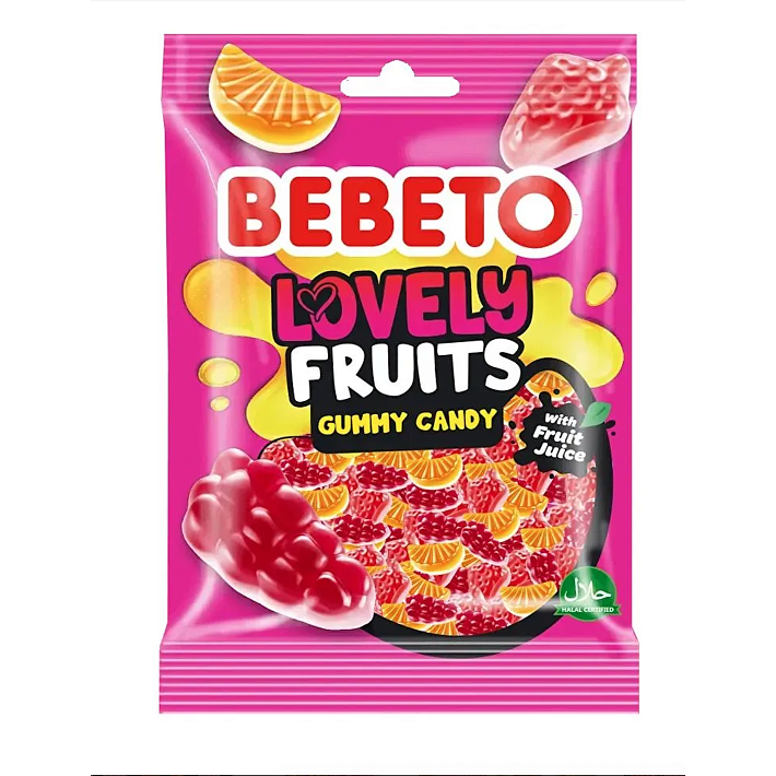 Жевательный мармелад "LOVELY FRUITS" вкус Малина, Груша, Клубника и Апельсин 80г/12шт/Bebeto