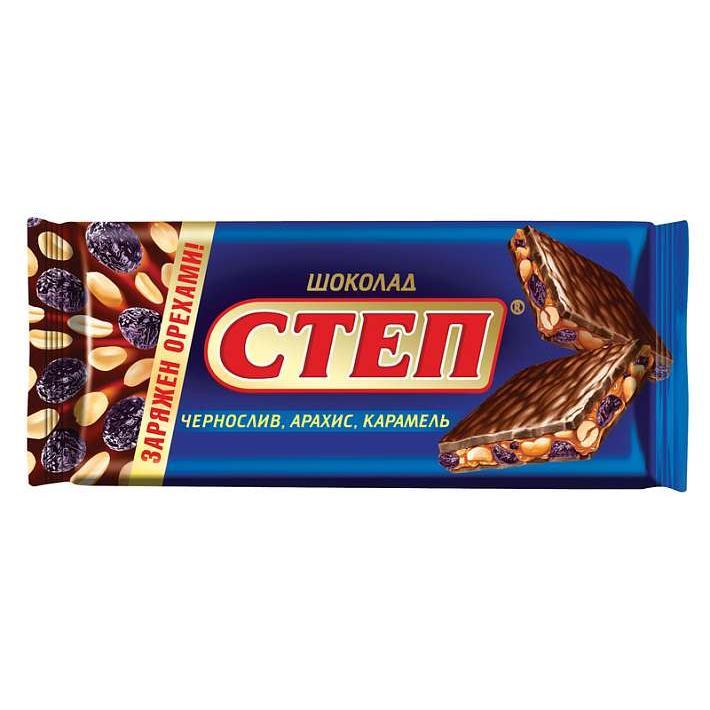 Шоколад молочный "Степ" с черносливом, арахисом и карамелью 100г/КФ Славянка