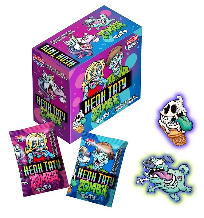 Взрывная карамель "Неон тату" со светящейся татуировкой 1г/48шт/Канди Клаб