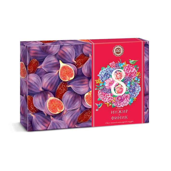 Набор конфет "Инжир и Финик" в бело-темном шоколаде "8 МАРТА" 240г/Микаелло