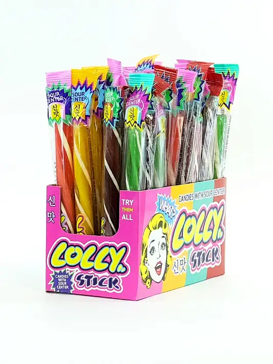 Карамель "LOLLY STICK" с кислым центром Ассорти 30г/50шт/Candy Club