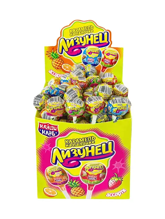 Карамель "Лизунец" на палочке Ассорти 10г/100шт/Канди Клаб