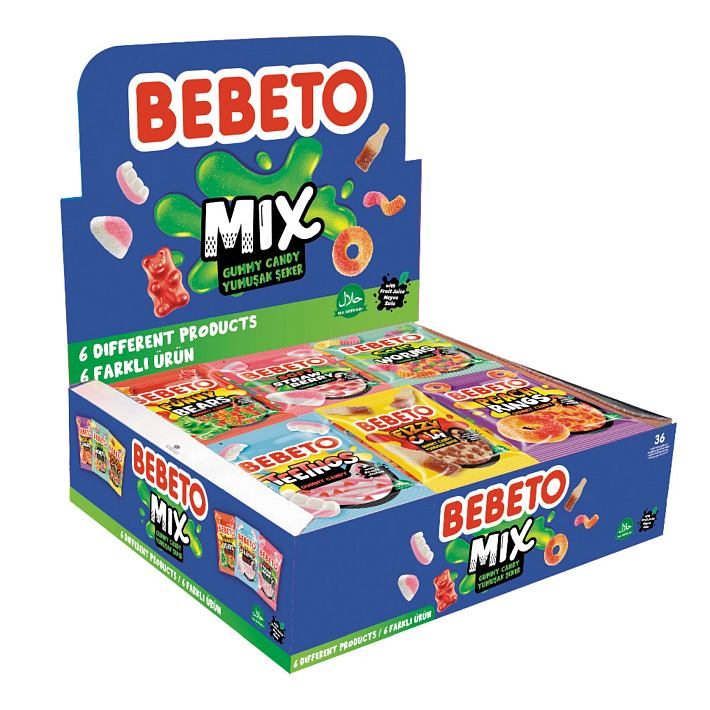 Мармелад жевательный "Микс" 6 вкусов 18г/36шт/Bebeto