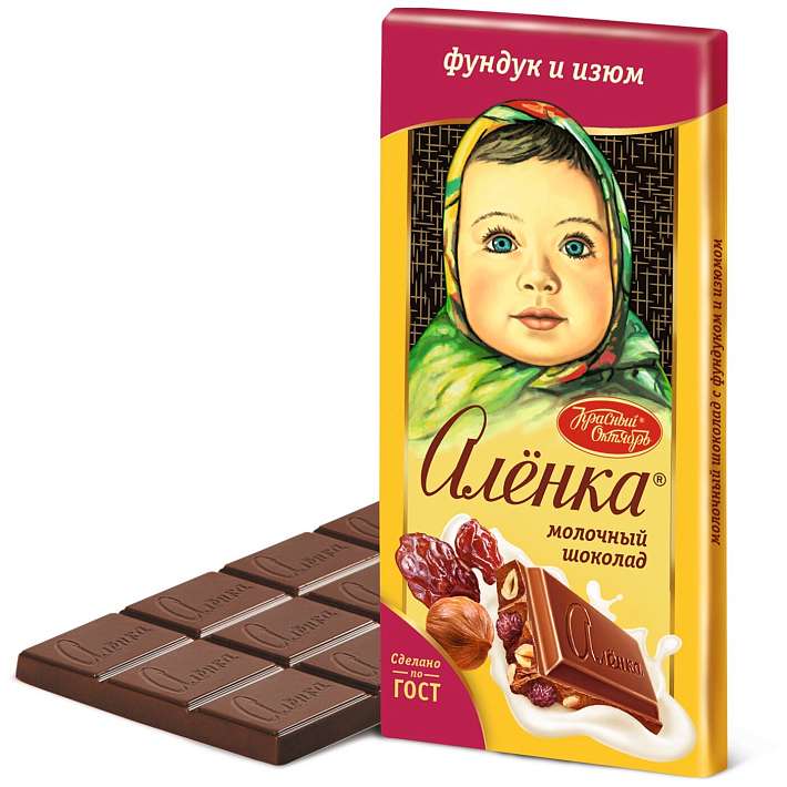 Шоколад "Аленка" с фундуком и изюмом 90г/Красный Октябрь
